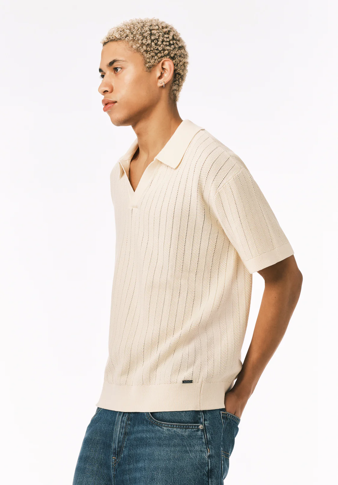 Wotex Men’s Short Sleeve Sweater Polo, Buttercream - BM24896 - Image 4